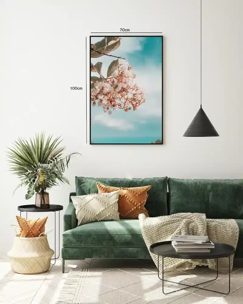 Hvide Blomster og Blå Himmel Plakat
