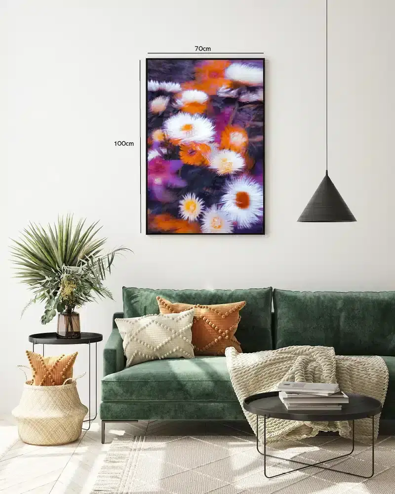 Hvide Blomster i Orange Lys Plakat