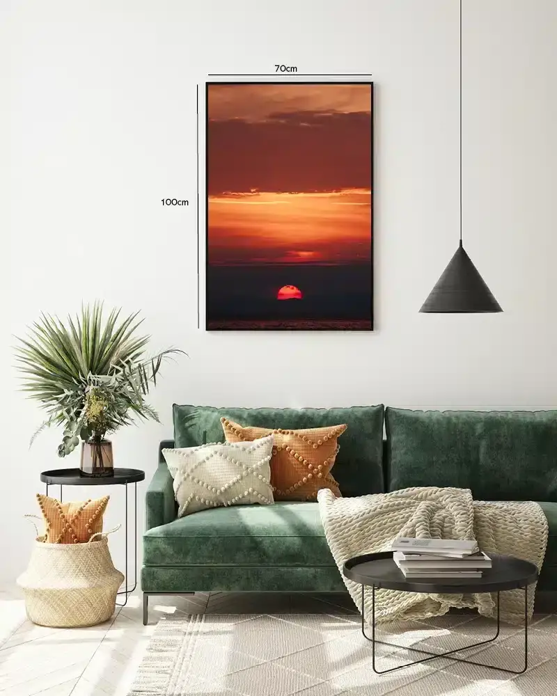 Solnedgang Bag Bjergtoppe Plakat