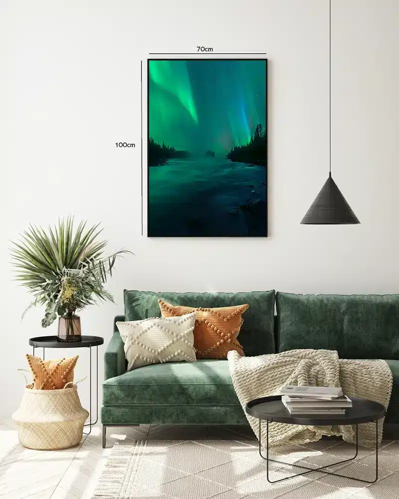 Nordlys Over Flodlandskab Plakat