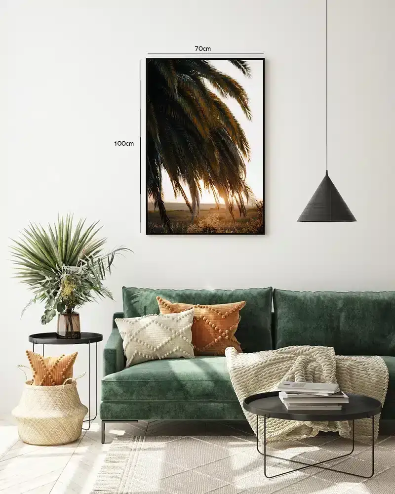 Palmeblade i Solnedgang Plakat