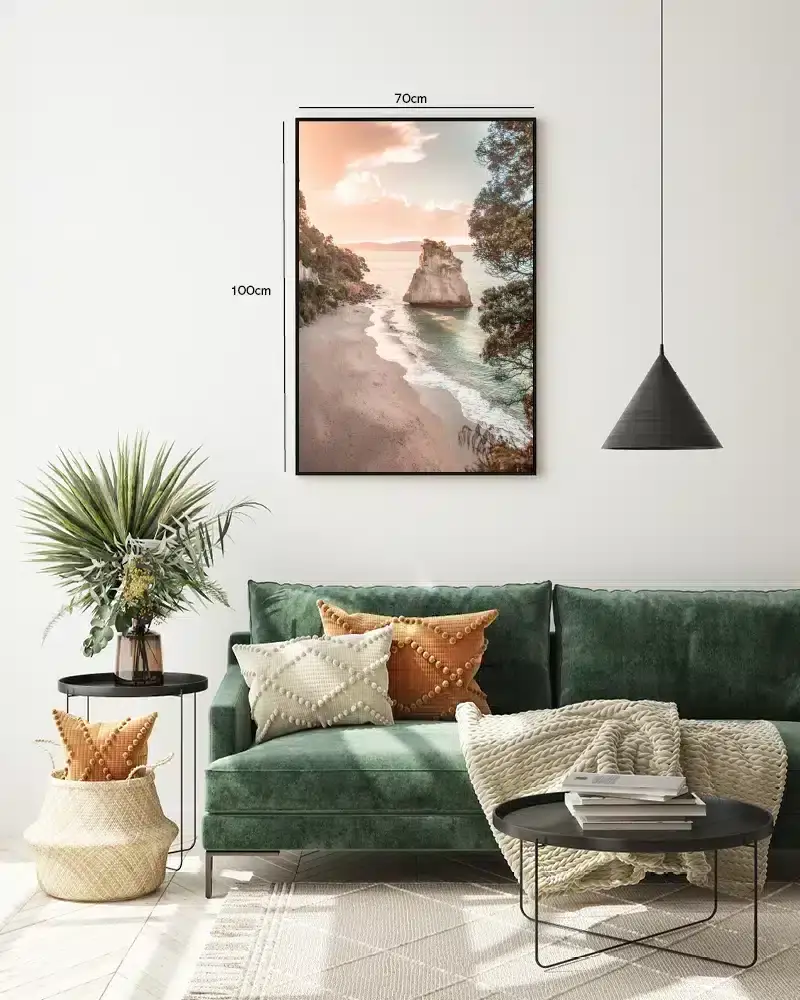 Klippestrand i Solnedgang Plakat