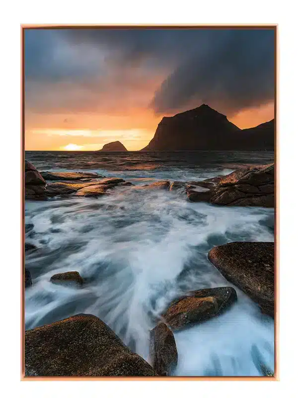Kystklipper i Solnedgang Plakat