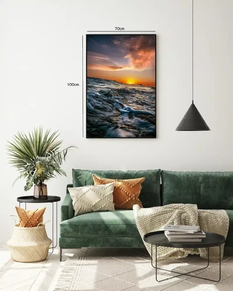 Solnedgang Over Bølger Plakat