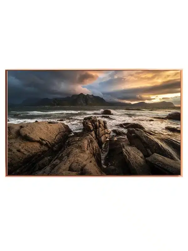 Stenet Kystlandskab Ved Solnedgang Plakat