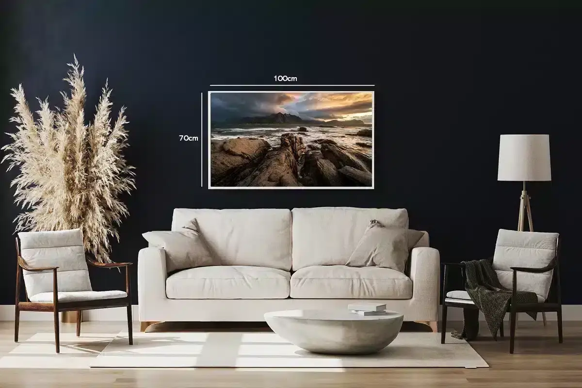 Stenet Kystlandskab Ved Solnedgang Plakat