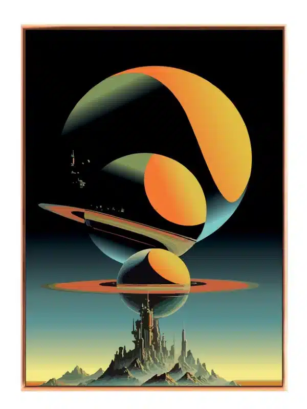 Saturnskiver Over Futuristisk By