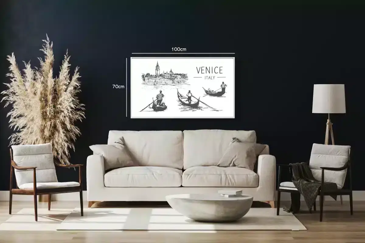 Venice Italy Black White Illustration