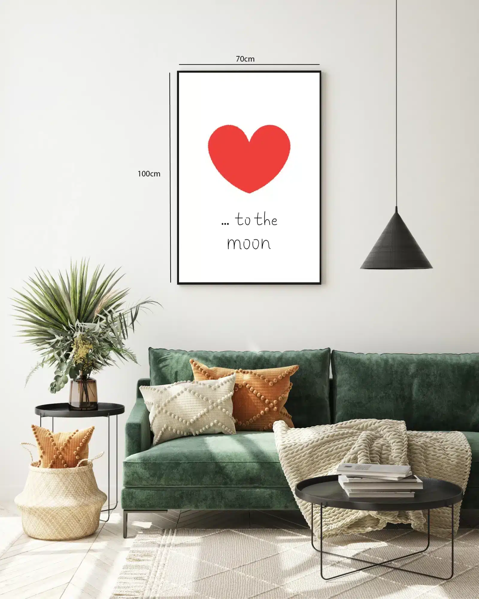 Hjerte måne tekst med typografi farveflade
