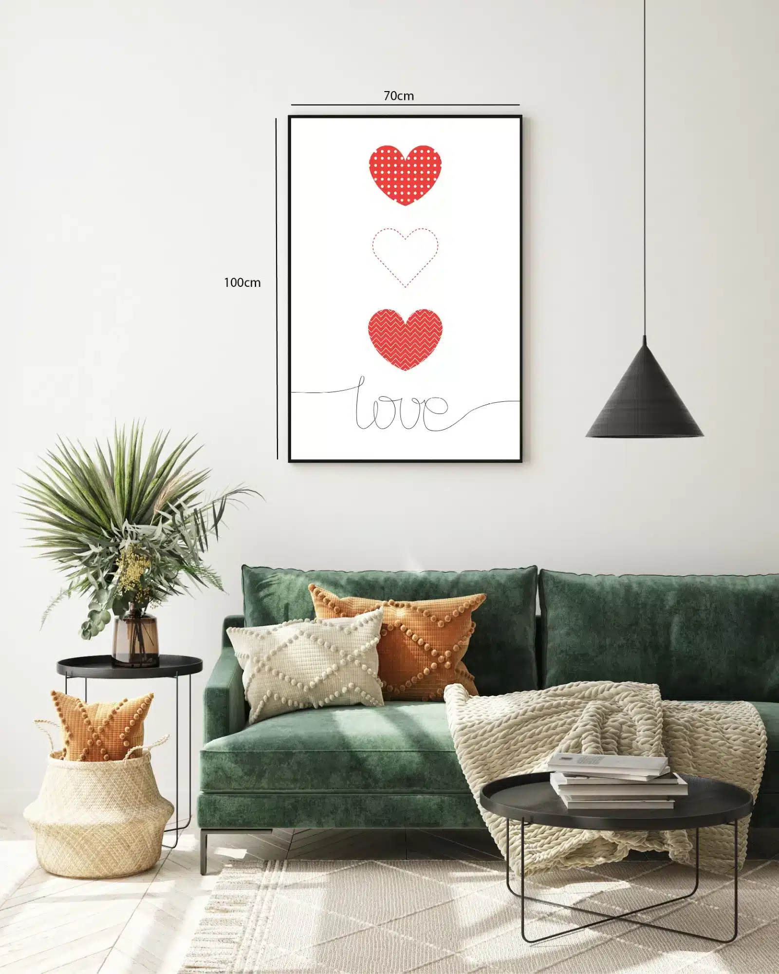 Hjerter ord med typografi mønster kontur
