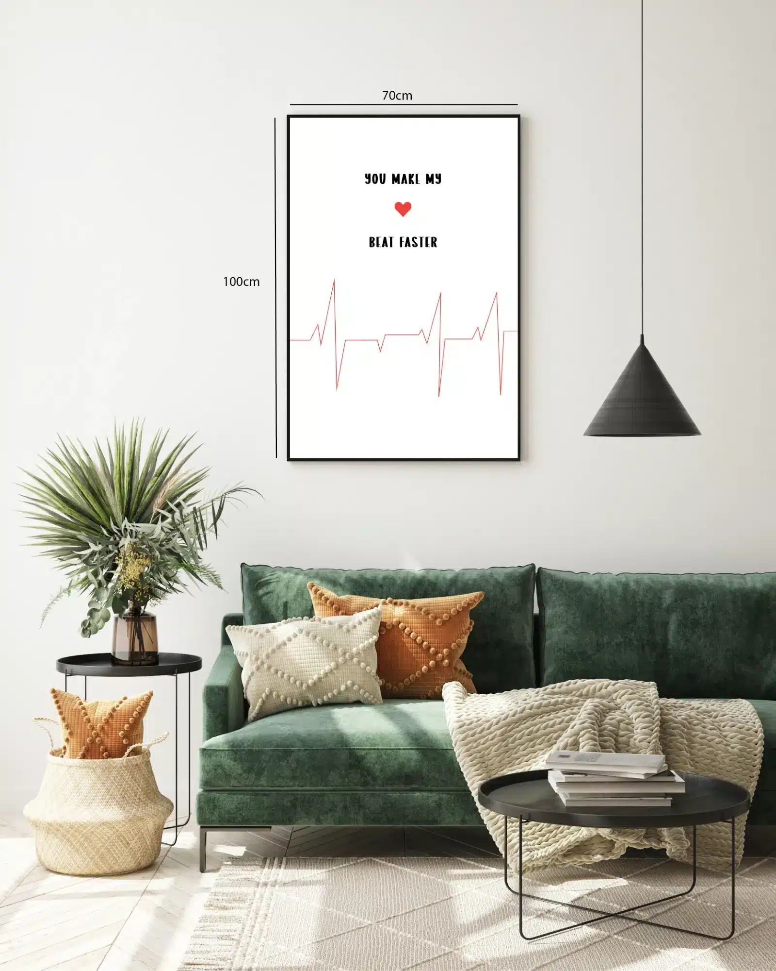 Hjerte ekg-kurve tekst med typografi linjetegning
