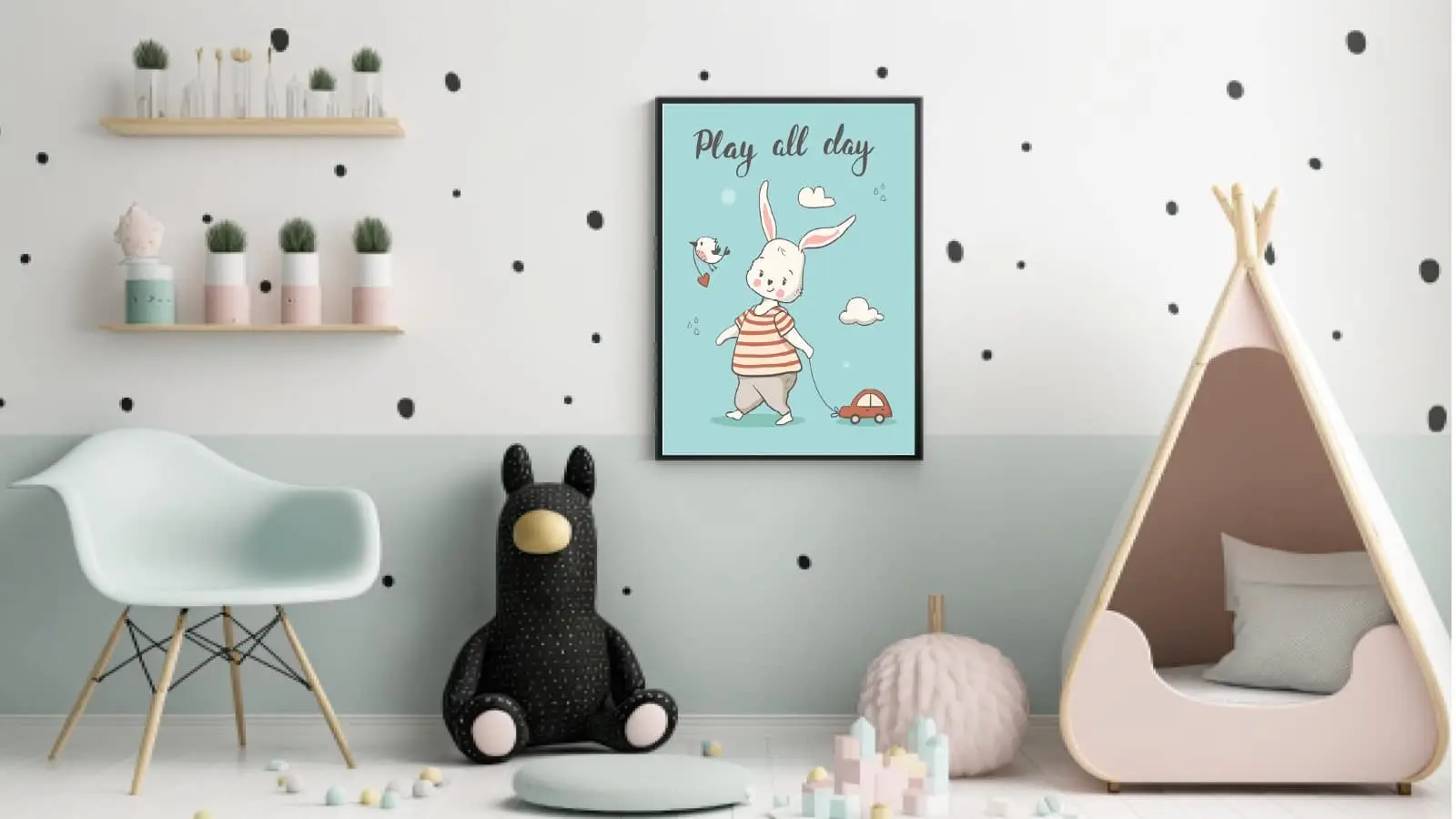Playful Bunny And Bird Plakat