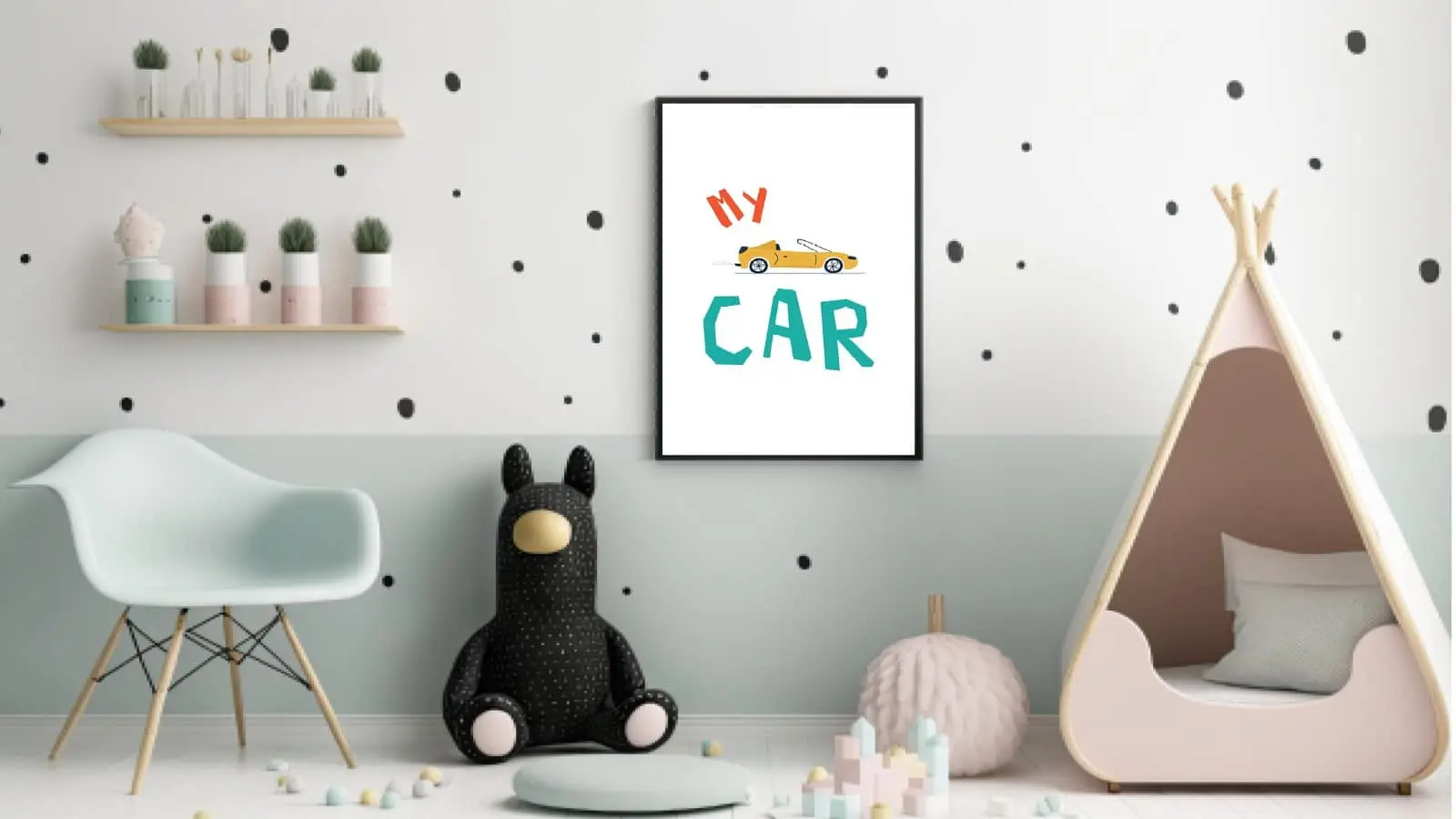 Playful Yellow Sports Car Plakat
