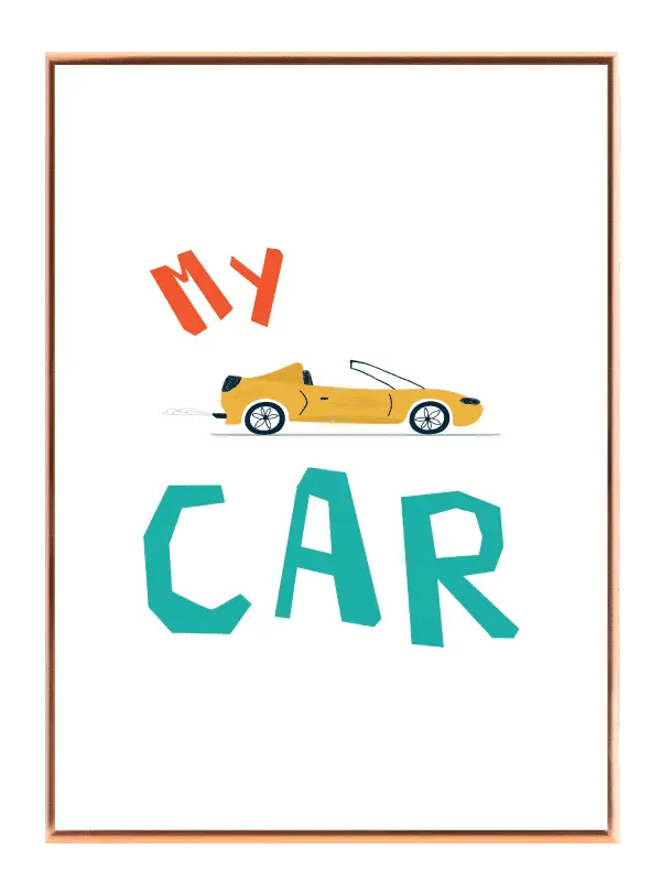Playful Yellow Sports Car Plakat