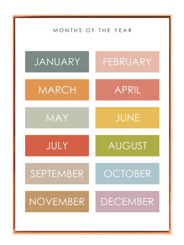Colorful Months Learning Chart Plakat