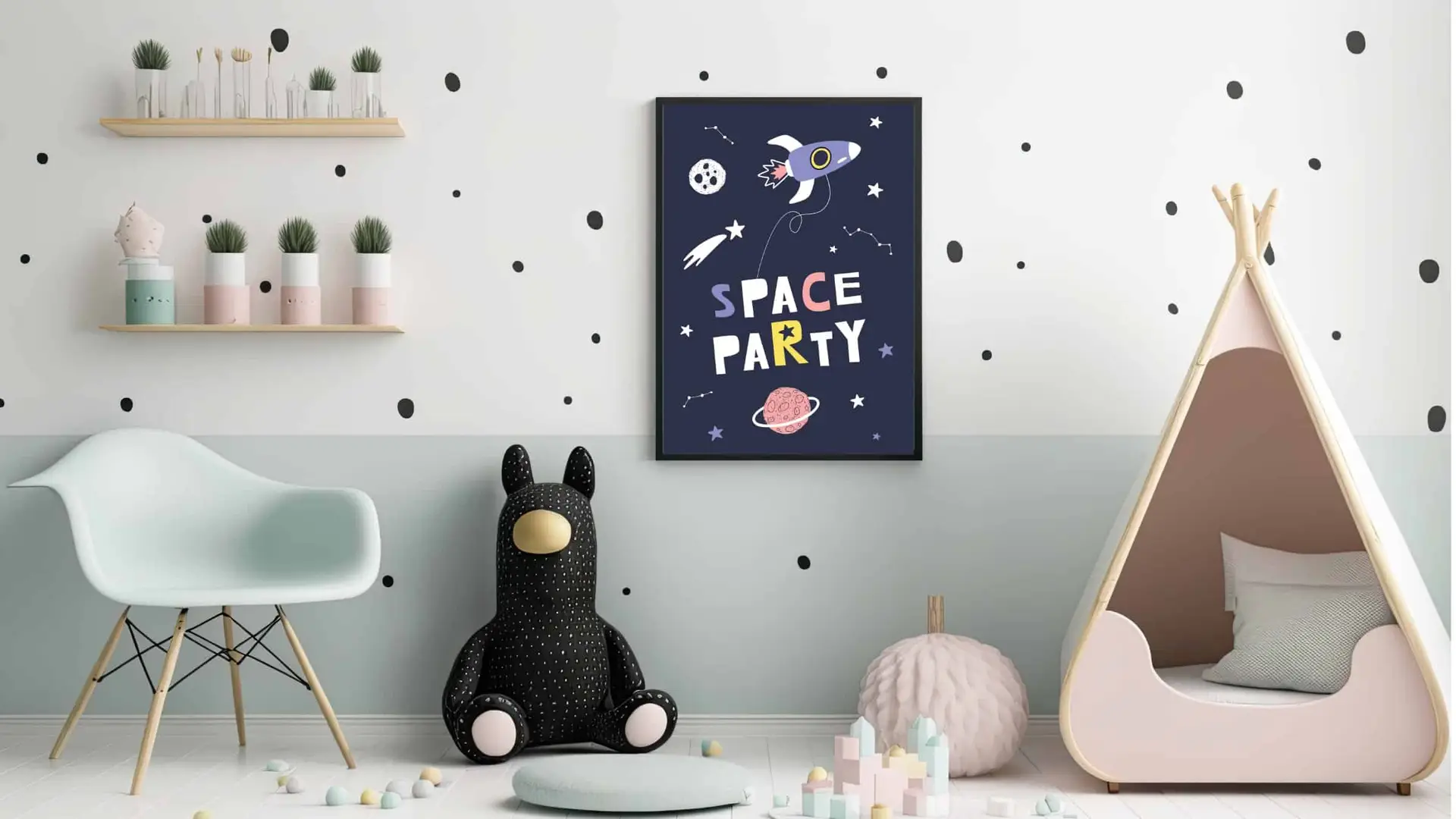 Playful Space Party Rocket Plakat