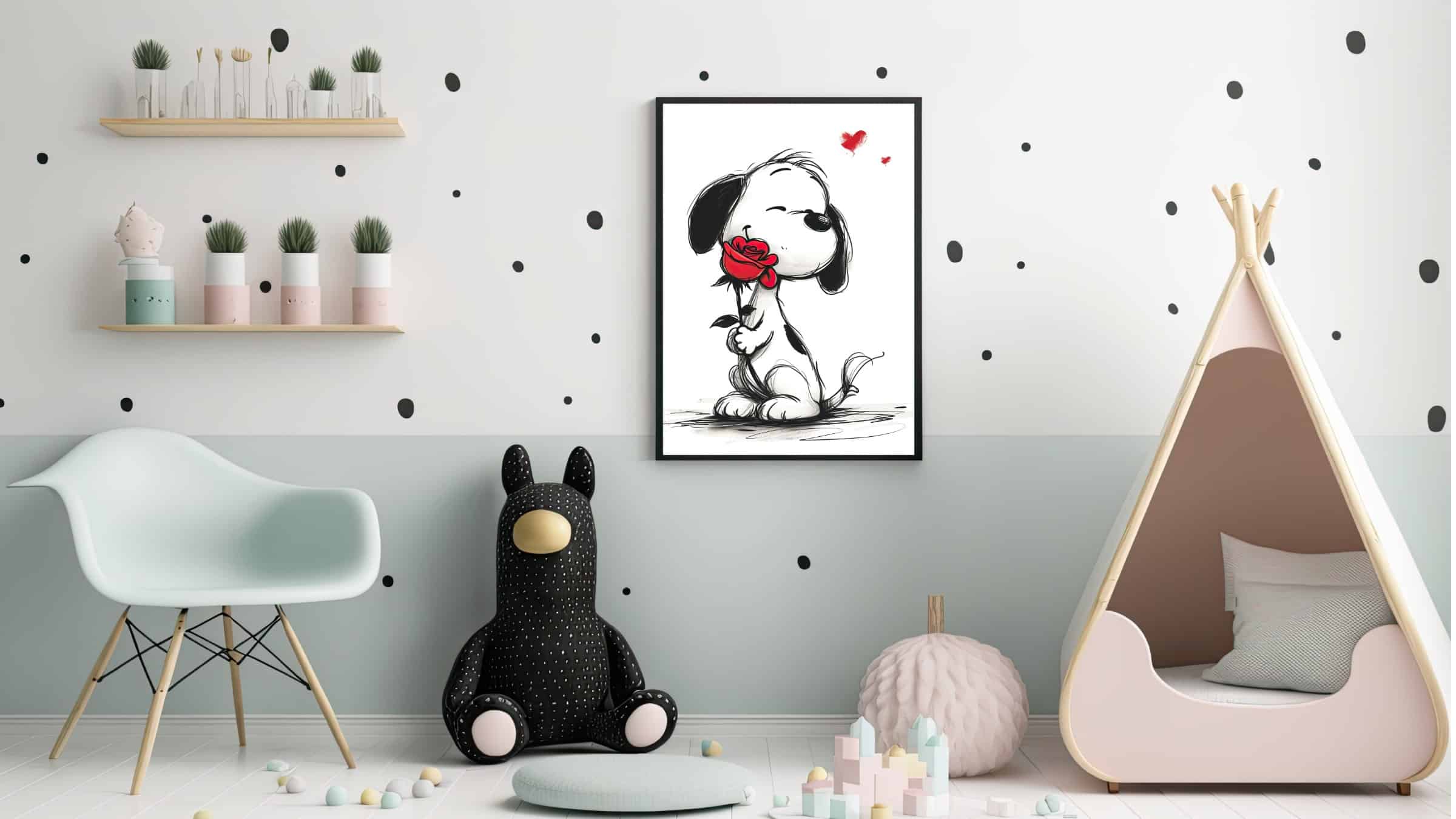 Playful Puppy With Rose Plakat