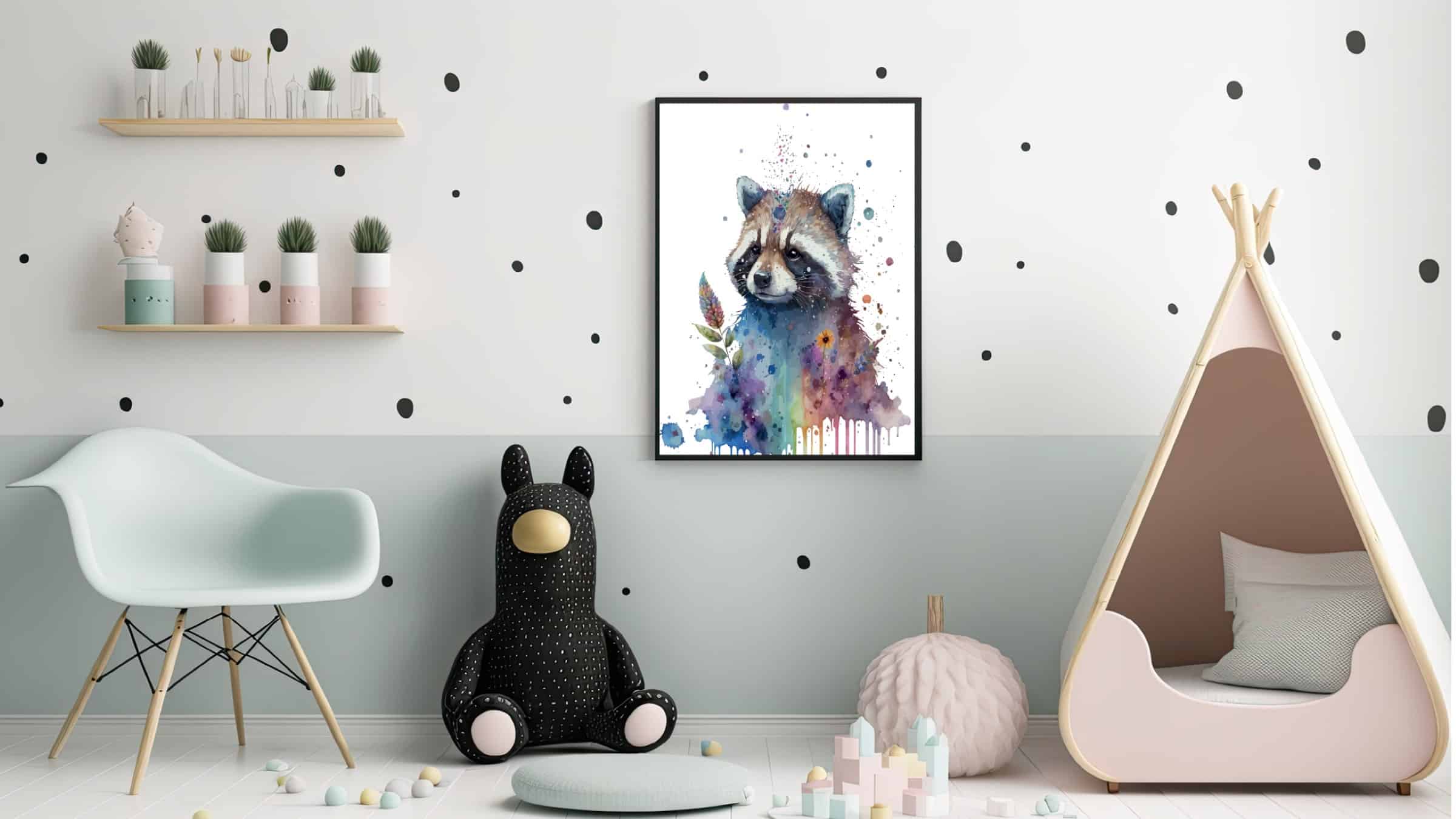 Playful Watercolor Raccoon Plakat