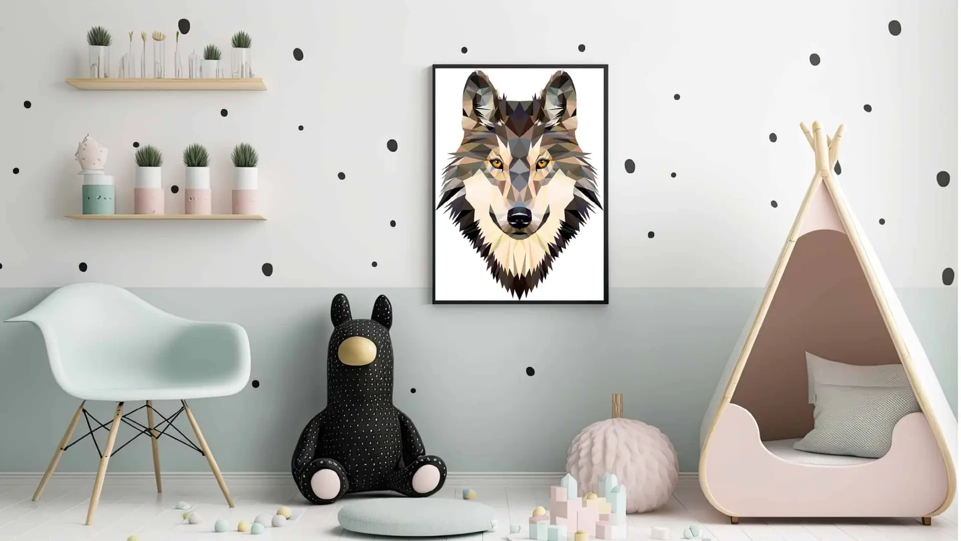 Playful Geometric Wolf Portrait Plakat