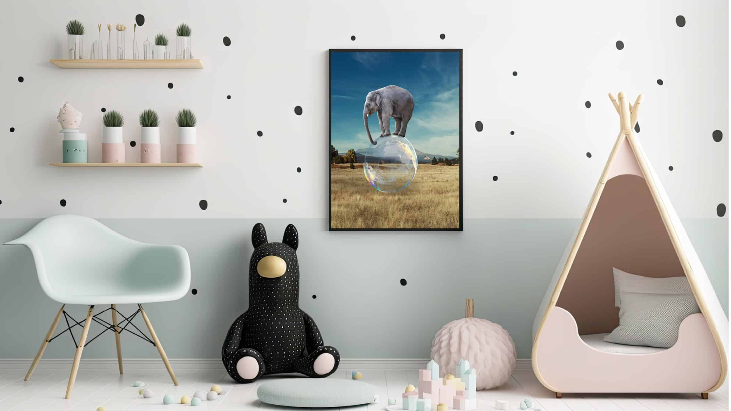 Playful Elephant Bubble Balance Plakat