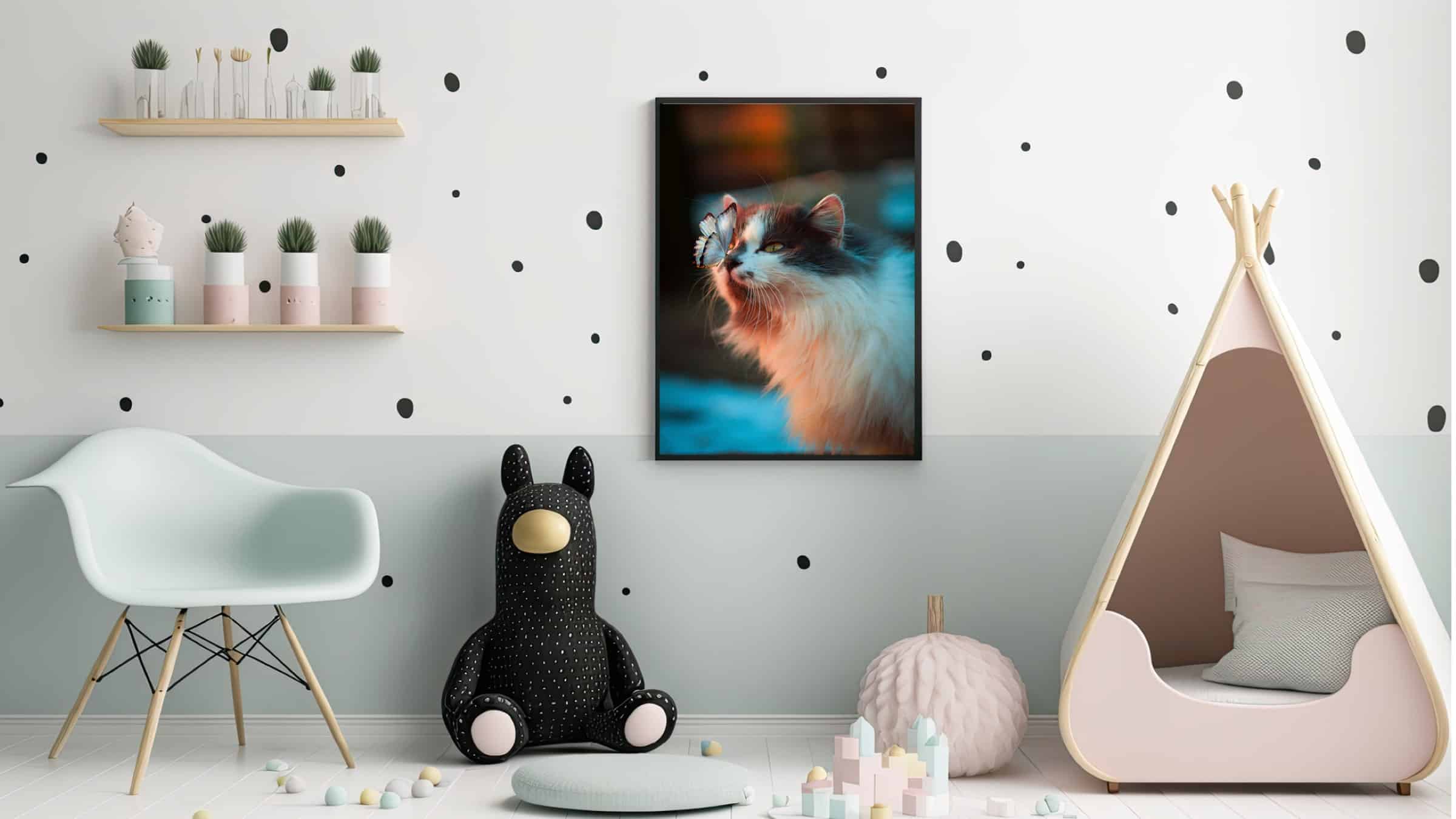 Gentle Cat With Butterfly Plakat