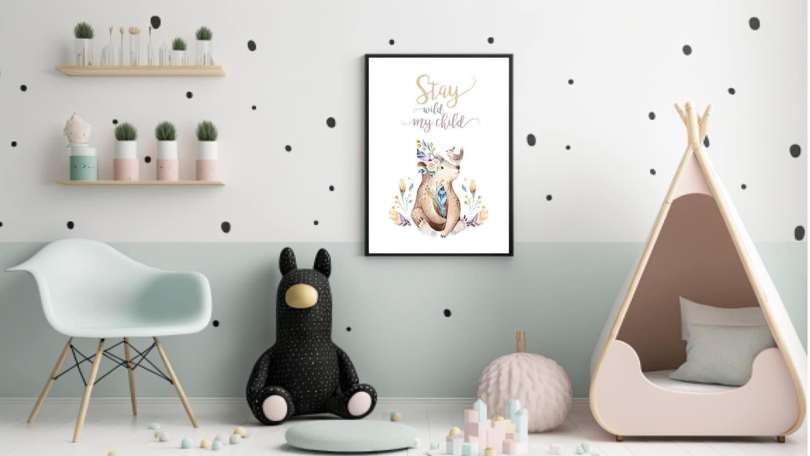 Gentle Bear With Bird Plakat