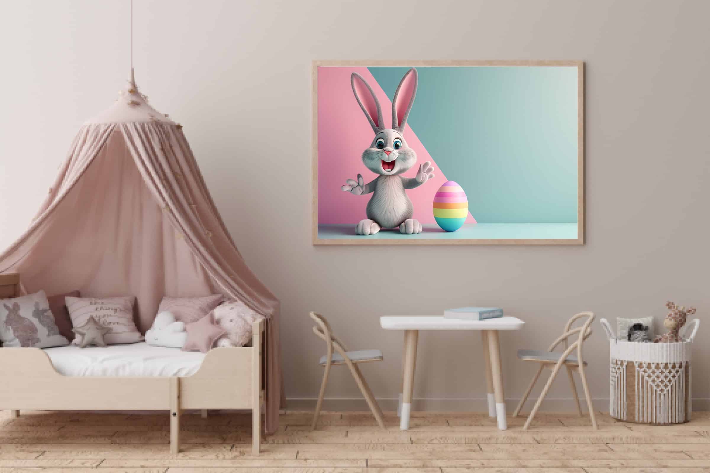 Playful Bunny And Rainbow Egg Plakat