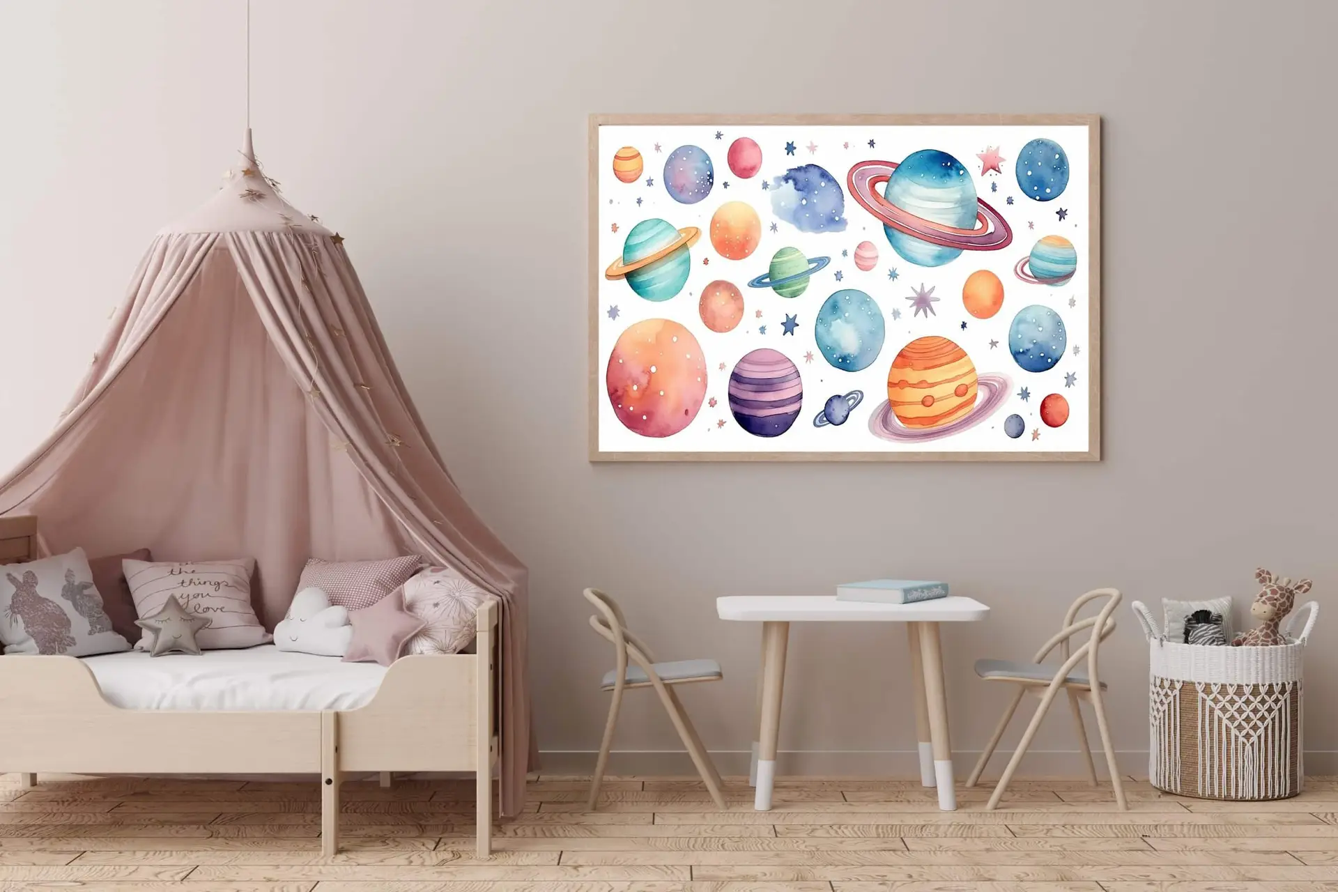 Playful Watercolor Planets Plakat