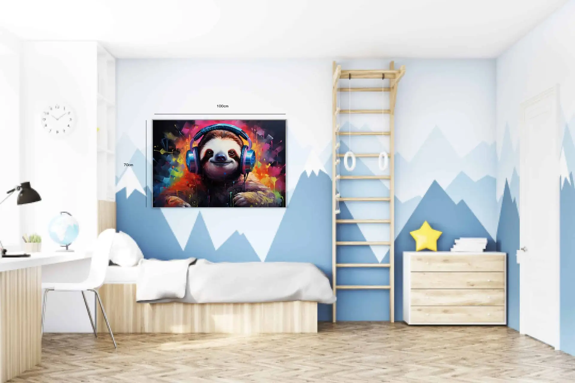 Playful Sloth With Headphones Plakat