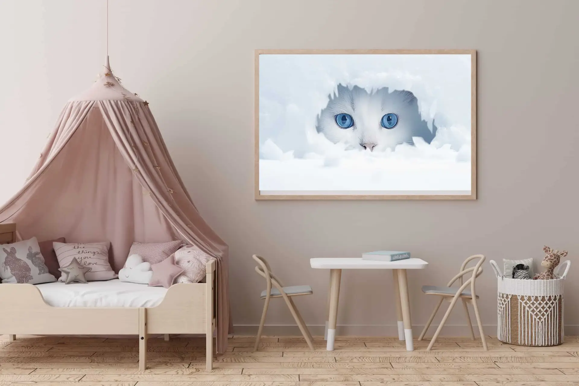 Curious Snow Kitten Peek Plakat