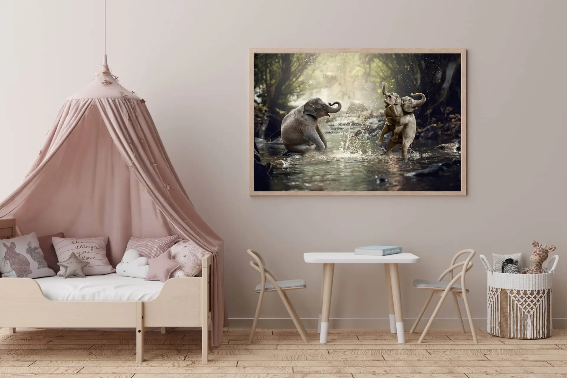 Playful Baby Elephants Splash Plakat