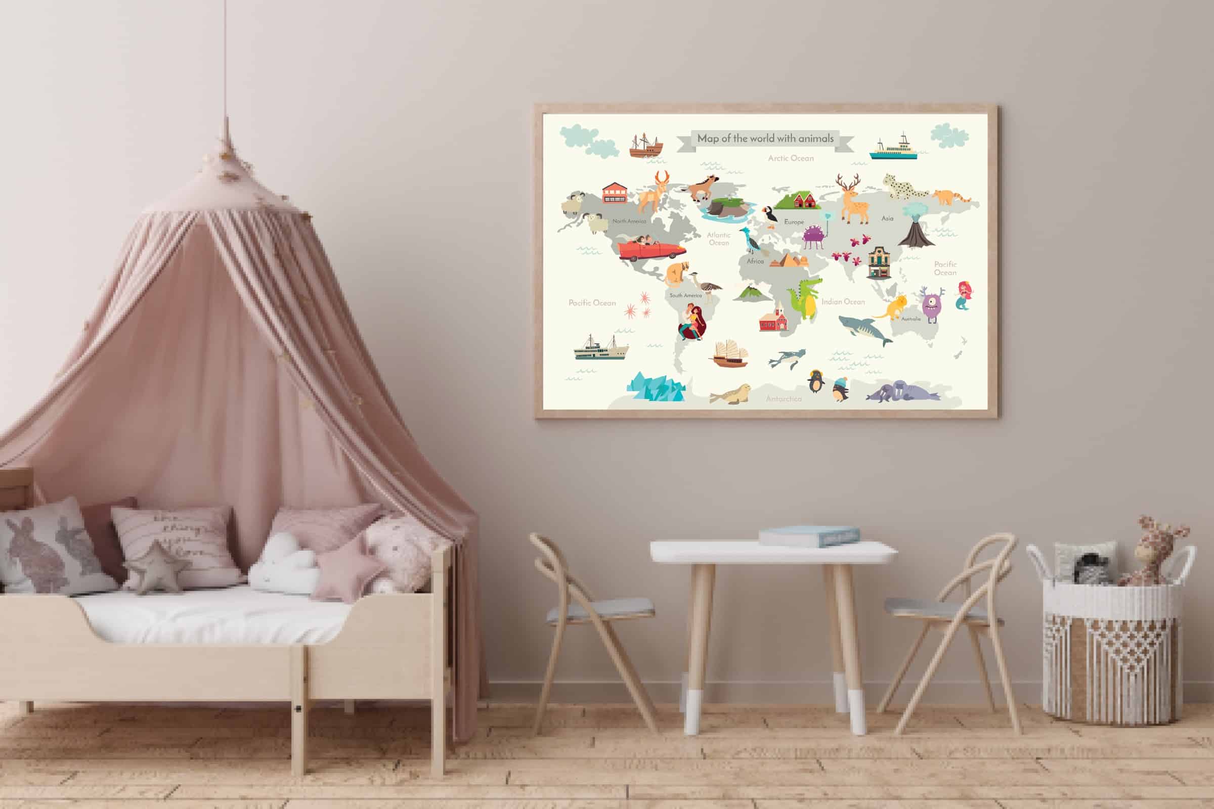Playful Animal World Map Plakat