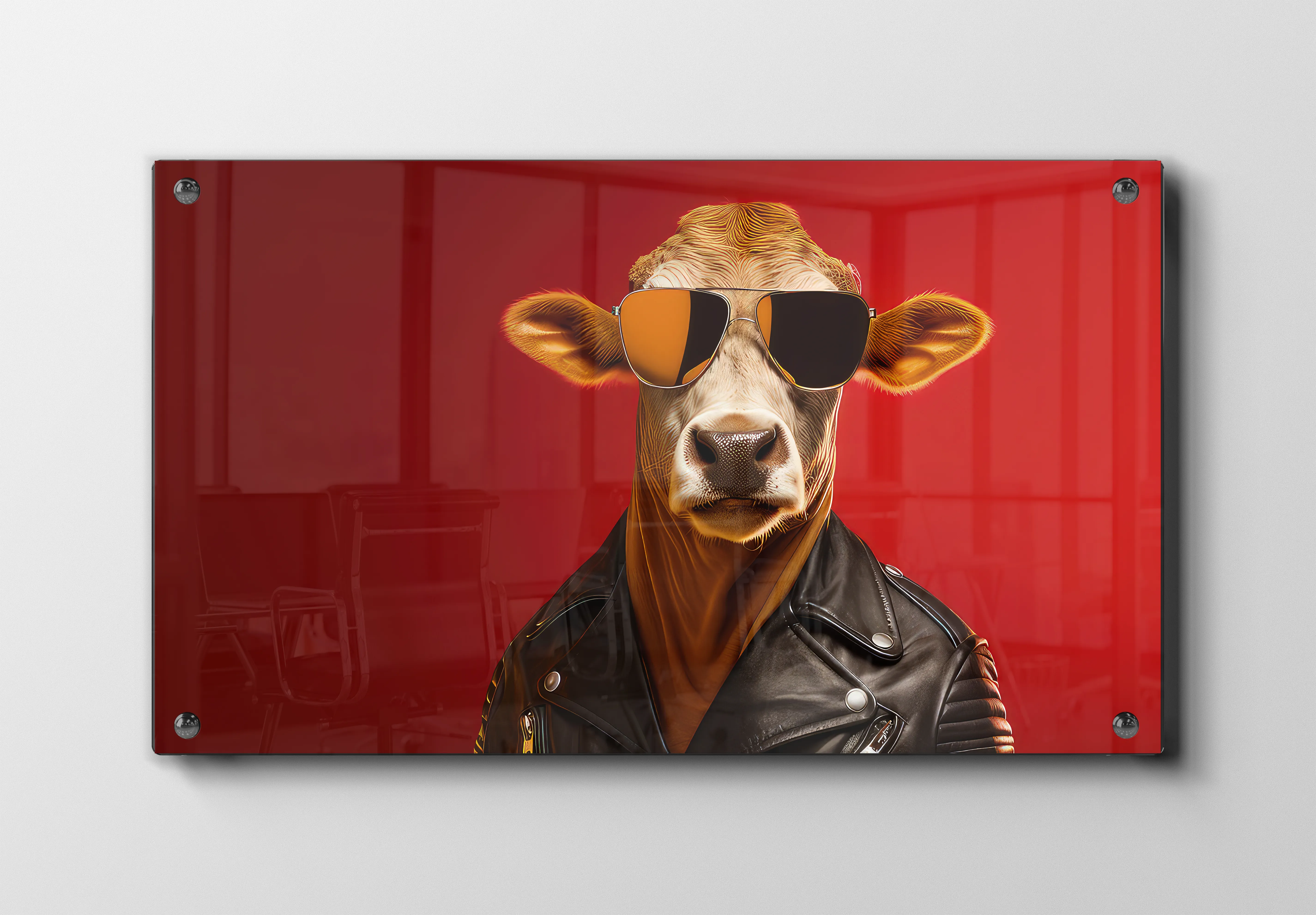 Cow in suite rød baggrund