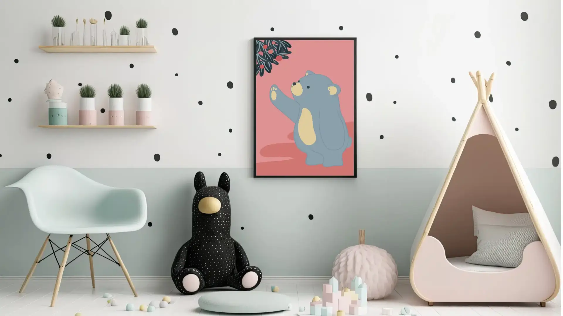 Playful Bear Reaching Berries Plakat