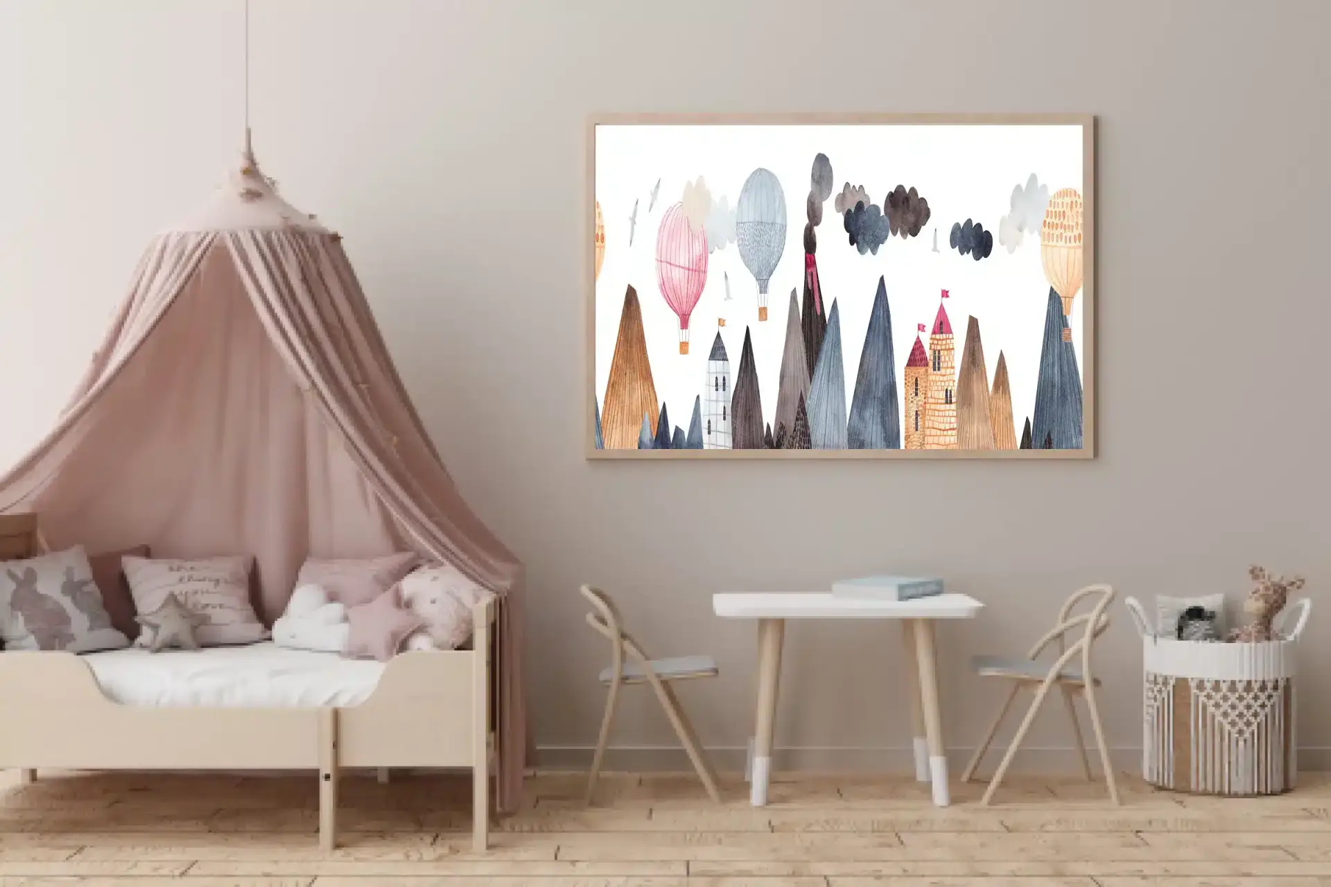 Cozy Mountain Balloon Adventure Plakat