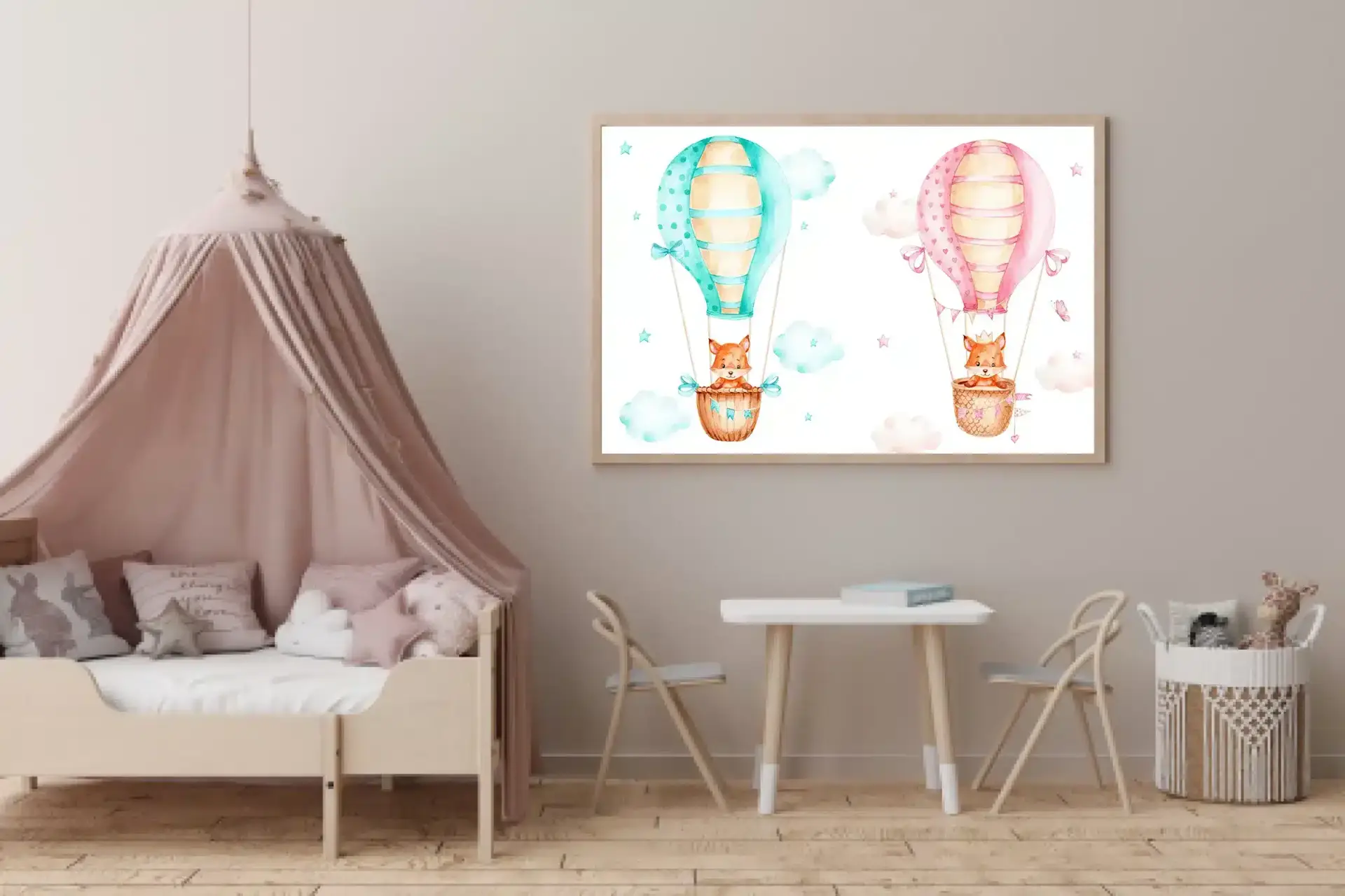 Playful Fox Hot Air Balloon Plakat
