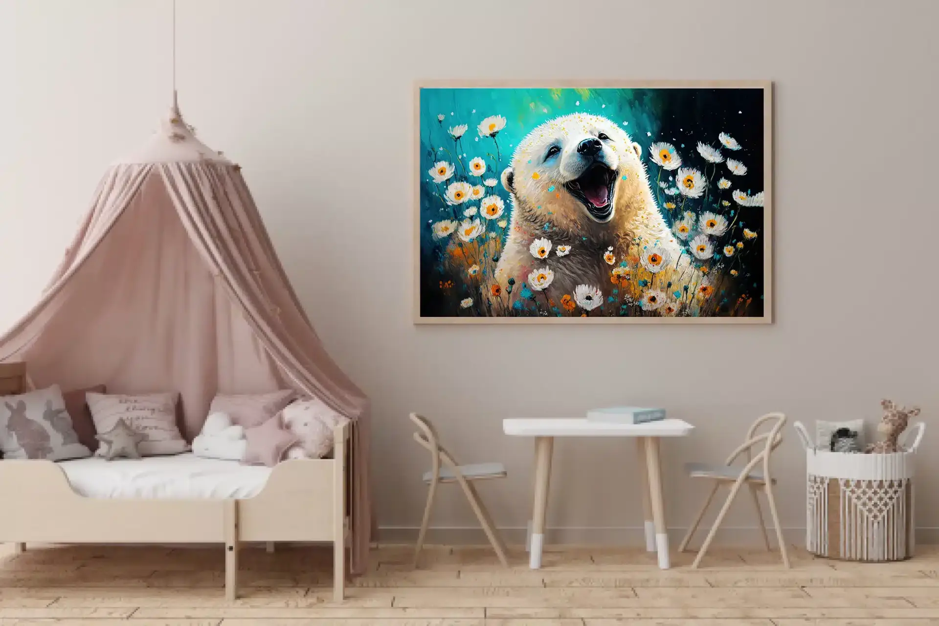 Happy Polar Bear Bloom Plakat