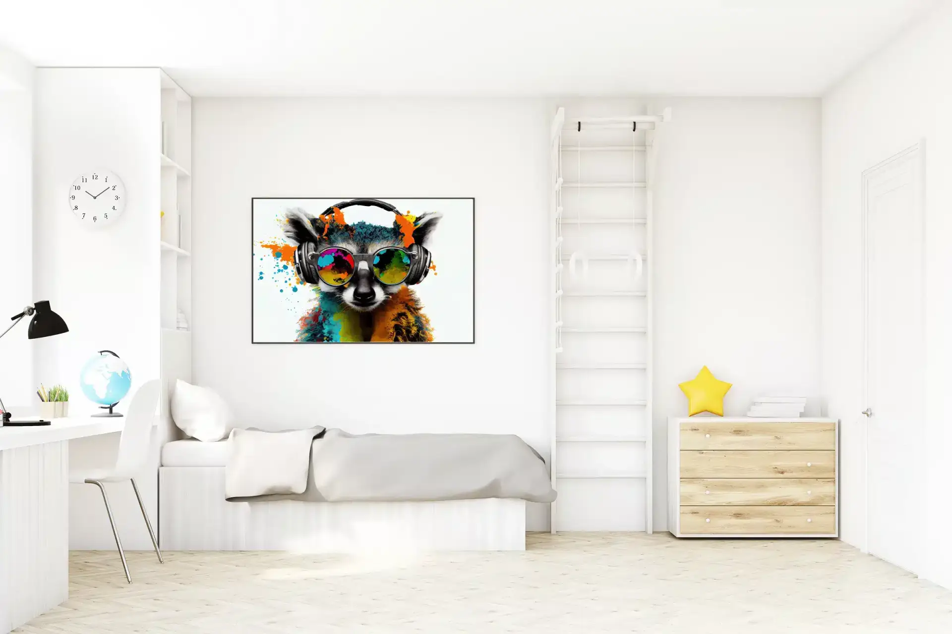 Playful Raccoon With Headphones Plakat