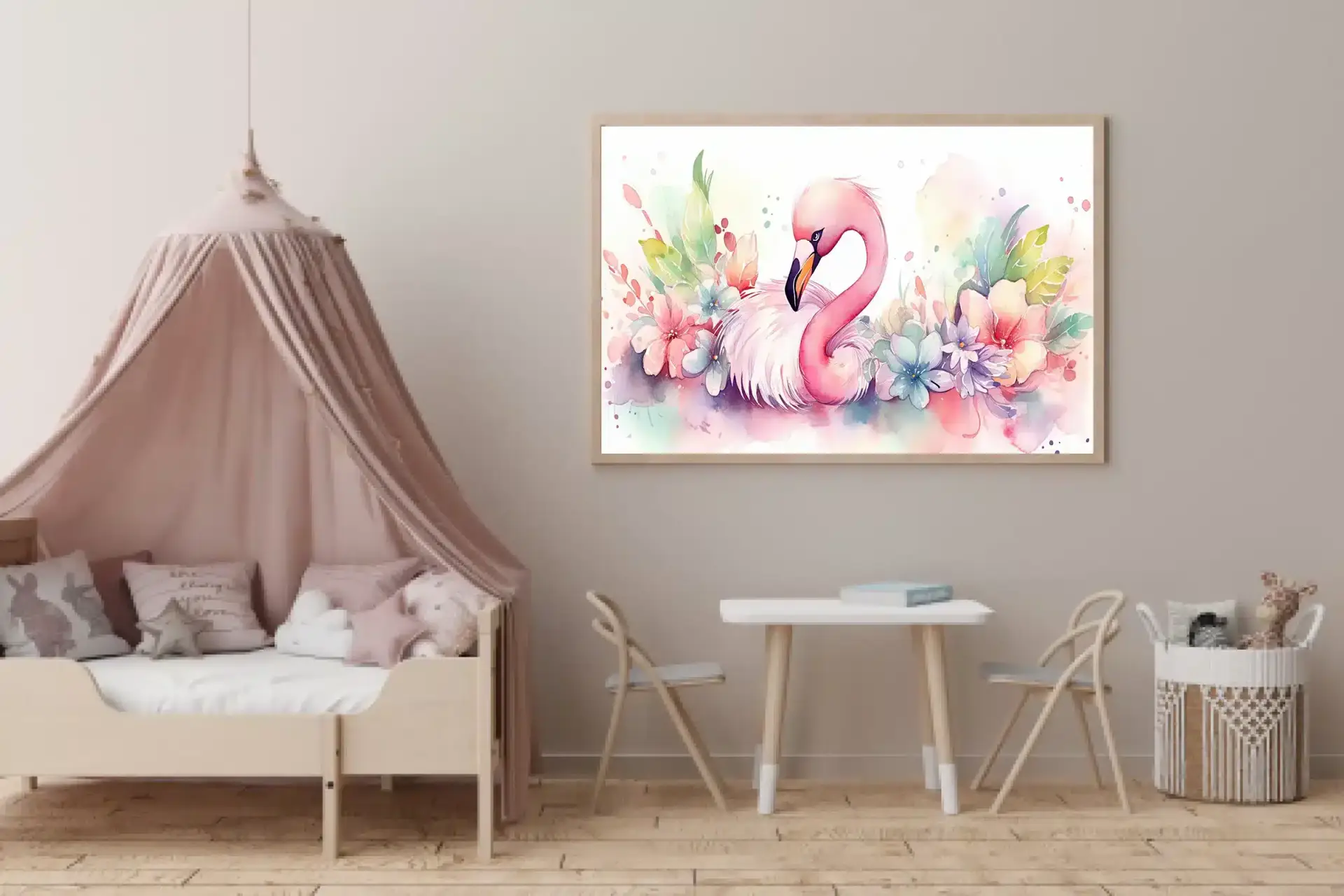 Dreamy Flamingo With Flowers Plakat