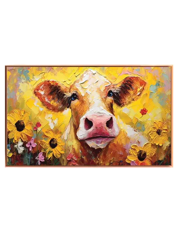 Playful Cow Among Sunflowers Plakat