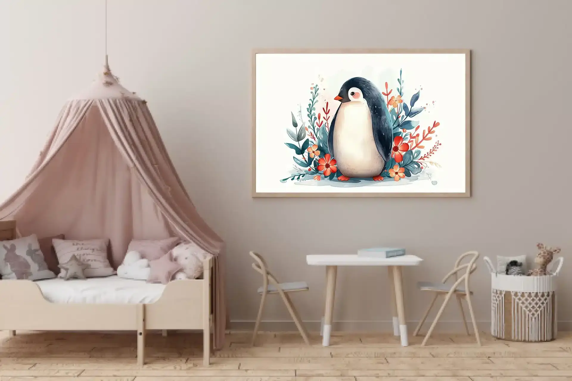 Gentle Penguin Floral Friend Plakat
