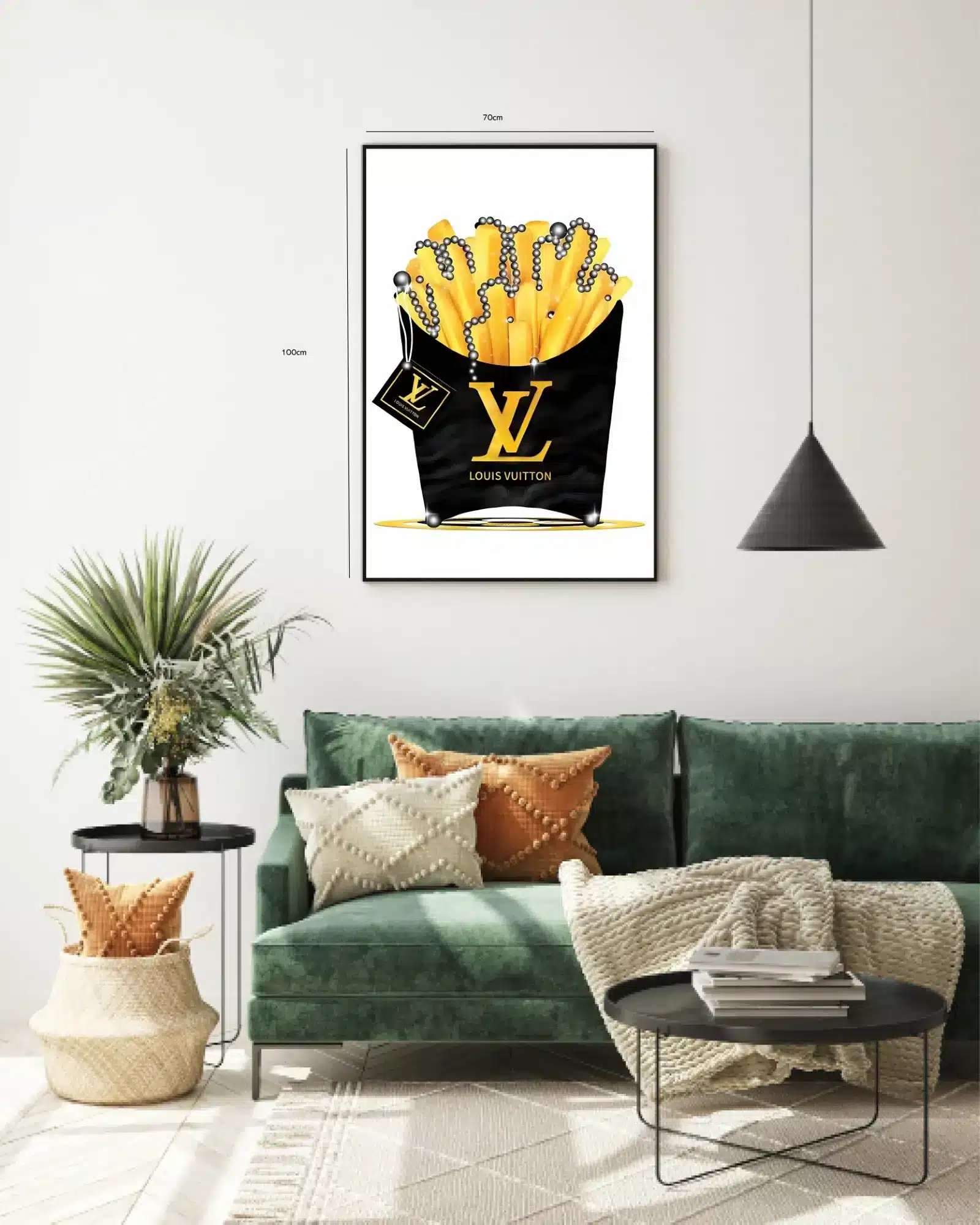 Pommes fritesposeperlekædelogo med typografiglansramme