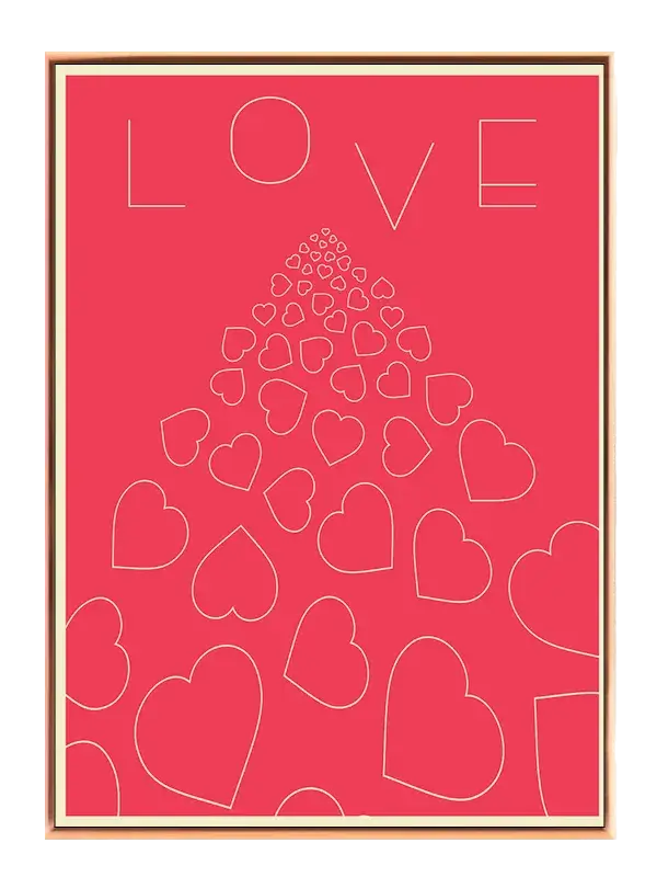 Hjerter ordet love med typografi linjetegning