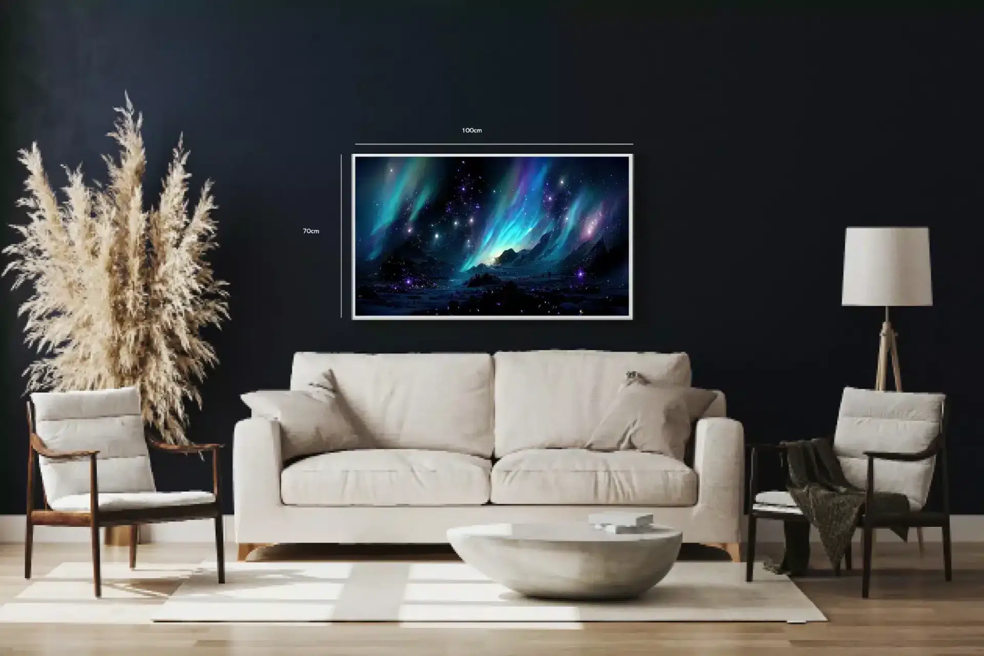 Nordlys Over Sneklædte Toppe Plakat