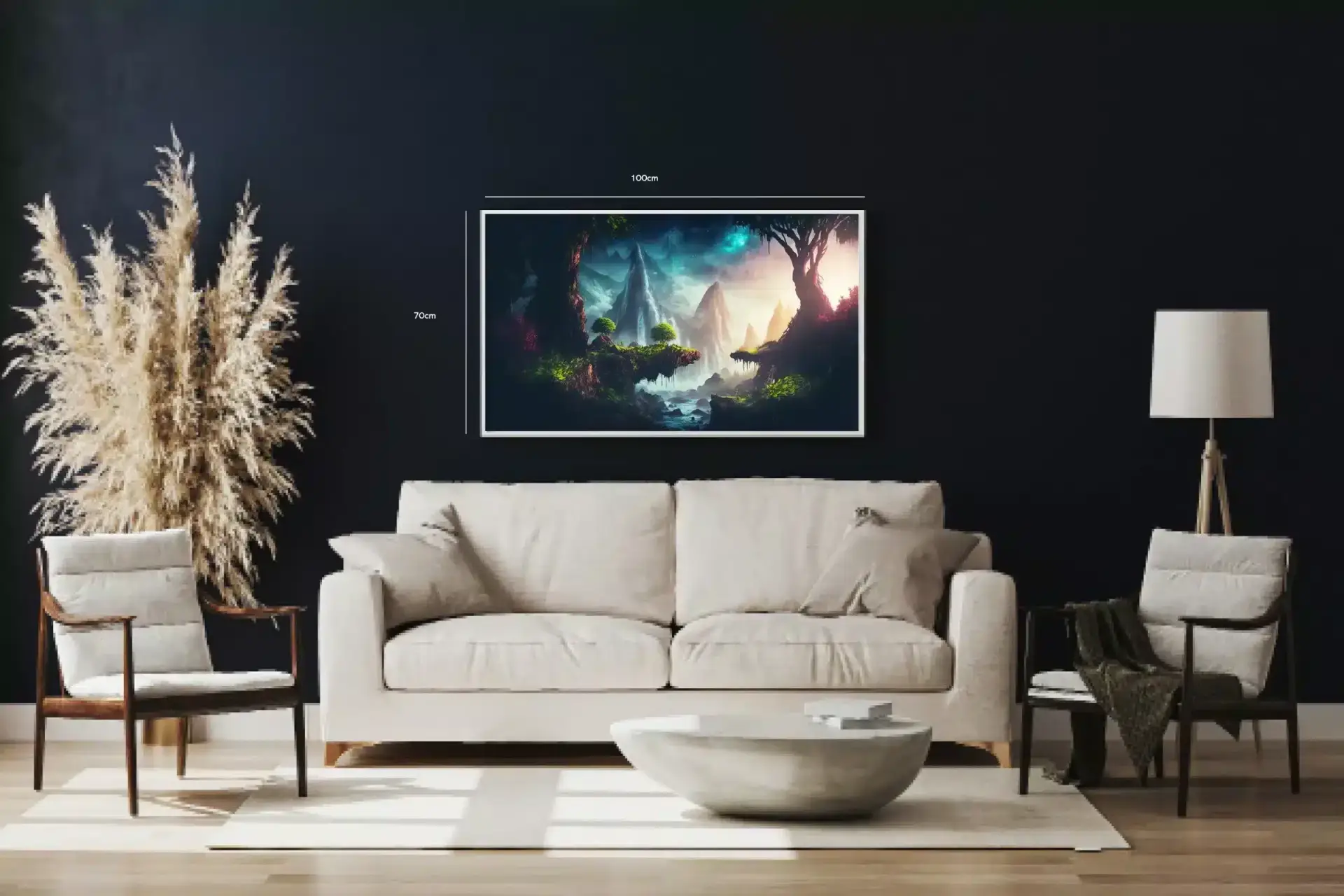 Magisk Bjerglandskab Ved Flod Plakat