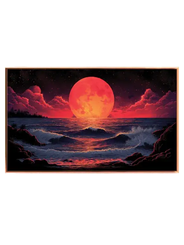 Rød Måne Over Kysten Plakat