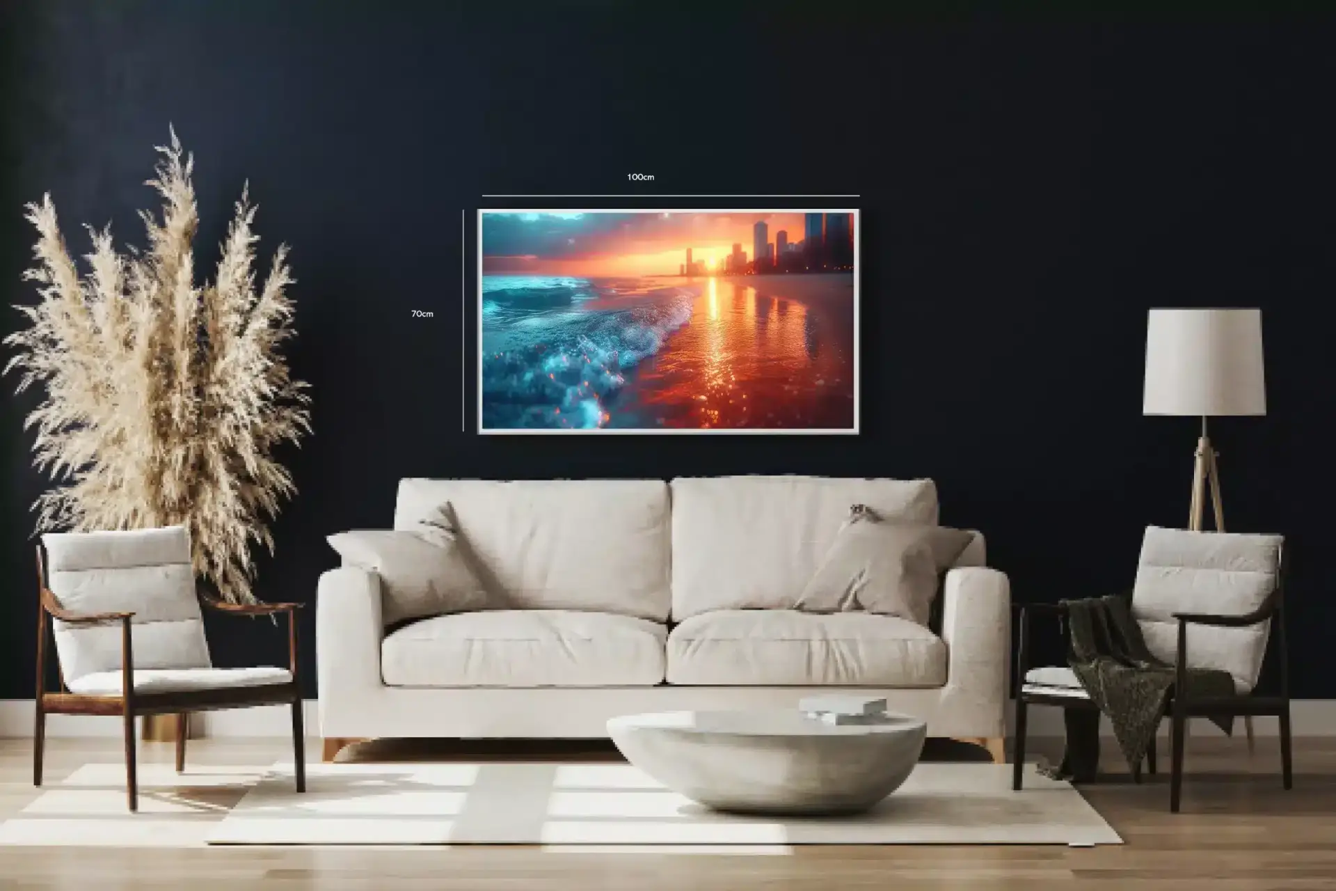 Solnedgang ved Kystbyen Plakat