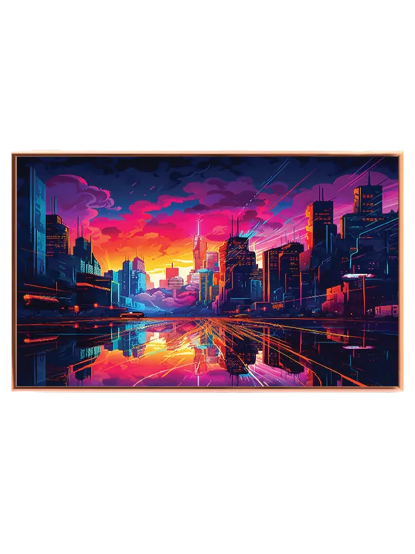 Grafisk Neonby ved Solnedgang
