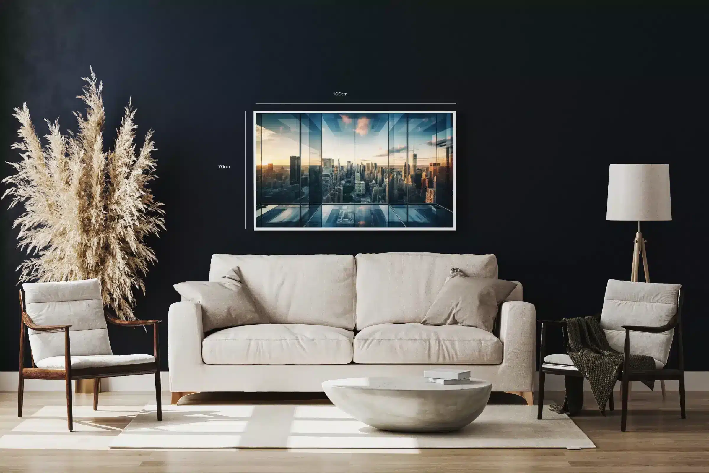 Skyline Gennem Glasfacade ved Solnedgang