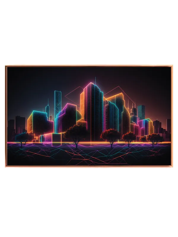 Neonoplyst Futuristisk Storby Skyline